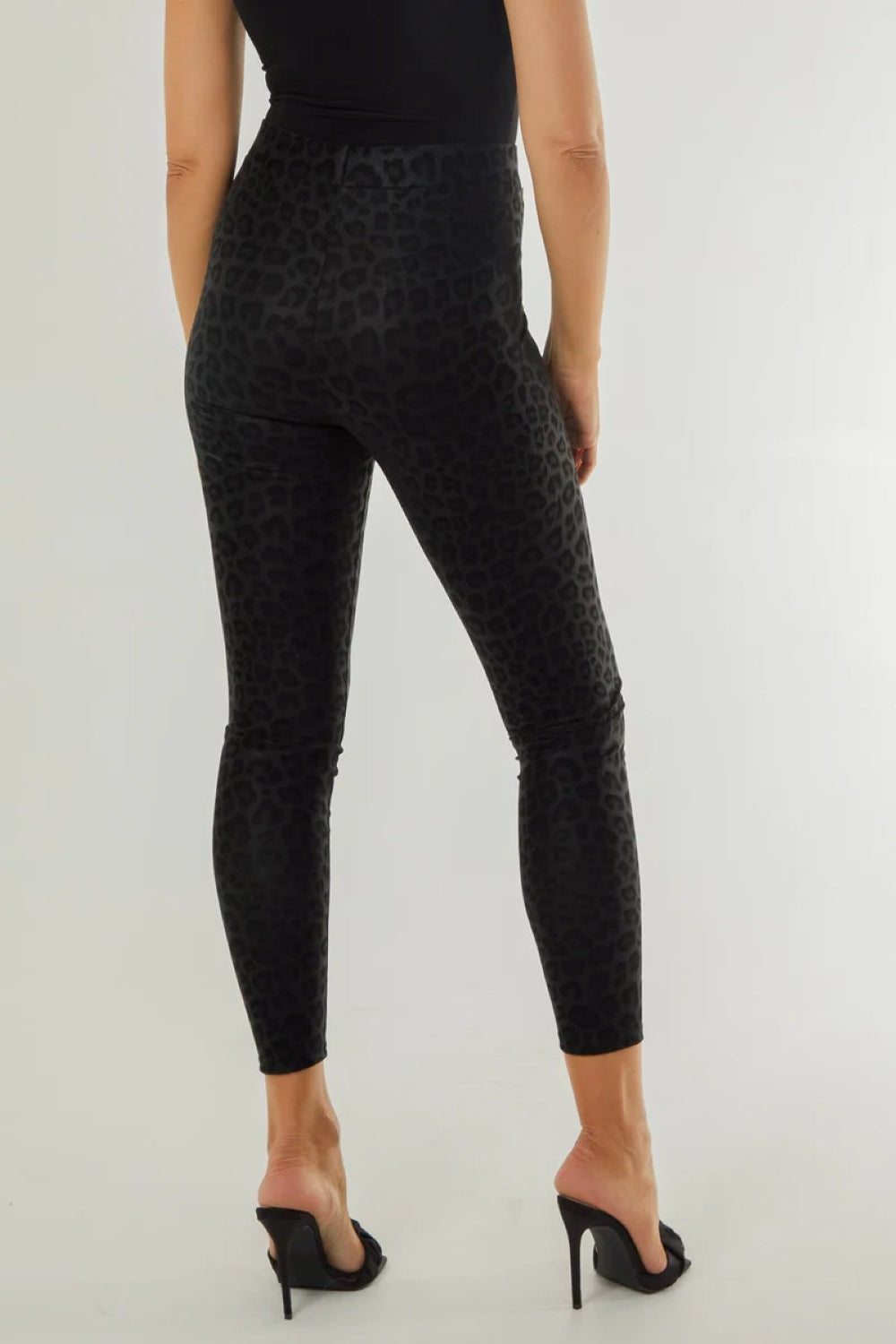 Black Leopard Print Leather Look Leggings